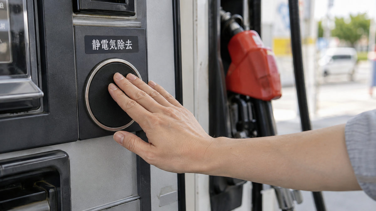 拿油枪前，先用裸手触摸静电消除板。